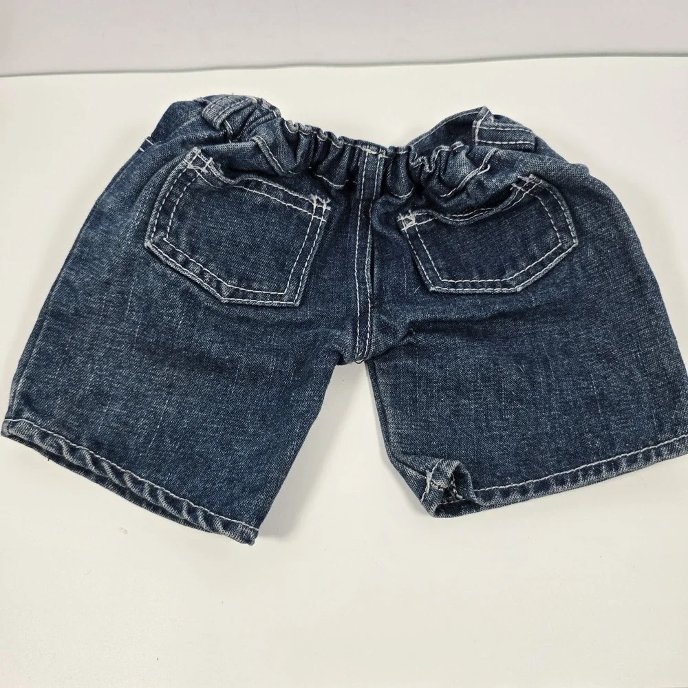 Build A Bear Jean Shorts Denim Elastic Waist Button Tail Hole Embroidery Paisley